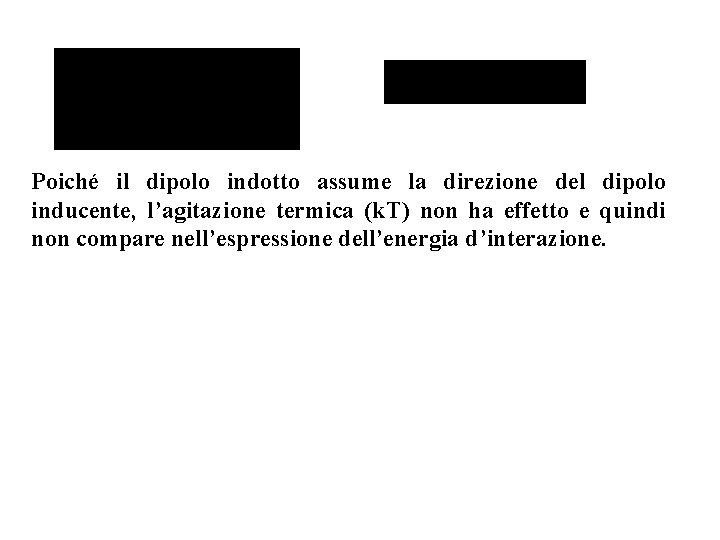 Poiché il dipolo indotto assume la direzione del dipolo inducente, l’agitazione termica (k. T)