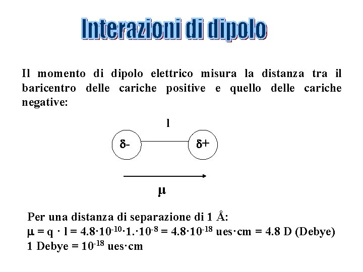 Il momento di dipolo elettrico misura la distanza tra il baricentro delle cariche positive