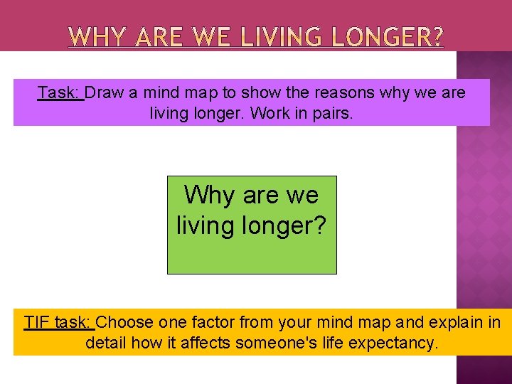 Task: Draw a mind map to show the reasons why we are living longer.
