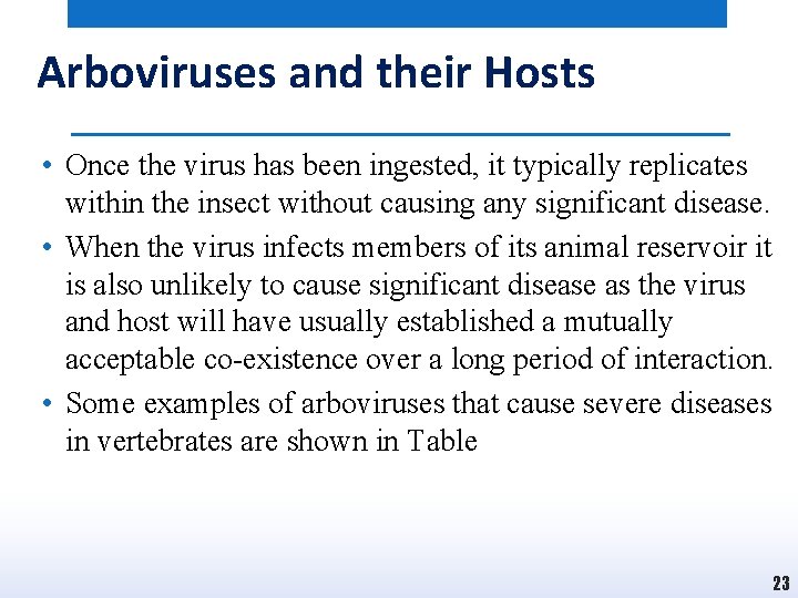 Arboviruses and their Hosts • Once the virus has been ingested, it typically replicates