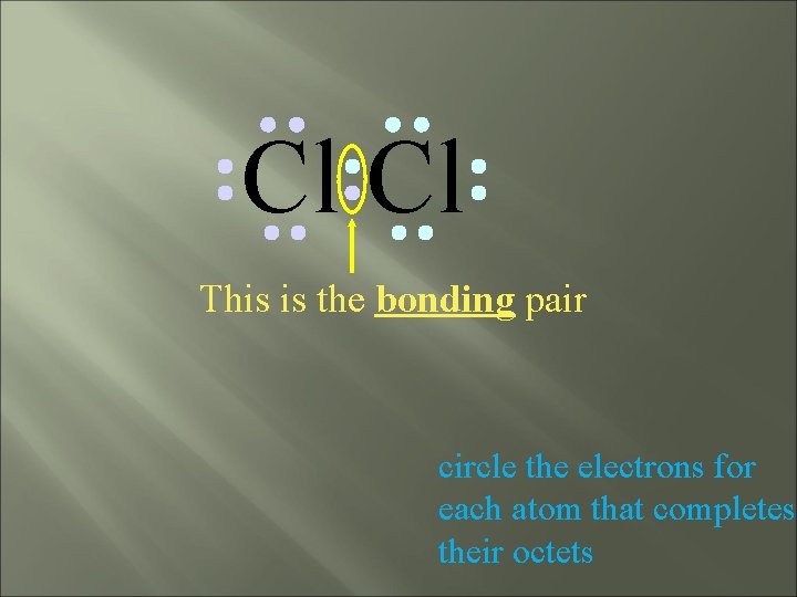 Cl Cl This is the bonding pair circle the electrons for each atom that
