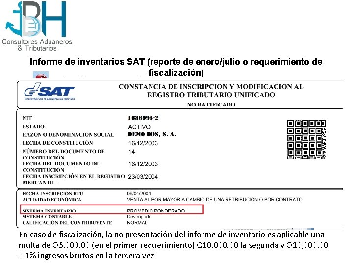 Informe de inventarios SAT (reporte de enero/julio o requerimiento de fiscalización) Aplicación SAT Inventario