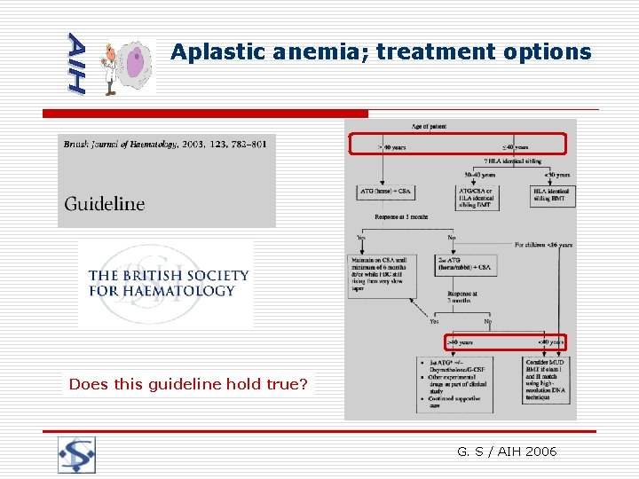 Aplastic anemia; treatment options Does this guideline hold true? G. S / AIH 2006