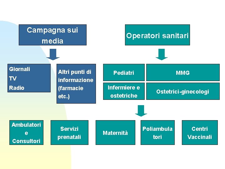 Campagna sui media Giornali TV Radio Ambulatori e Consultori Altri punti di informazione (farmacie