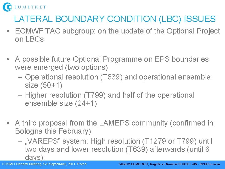 LATERAL BOUNDARY CONDITION (LBC) ISSUES • ECMWF TAC subgroup: on the update of the