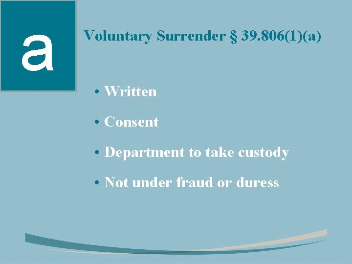 a Voluntary Surrender § 39. 806(1)(a) • Written • Consent • Department to take