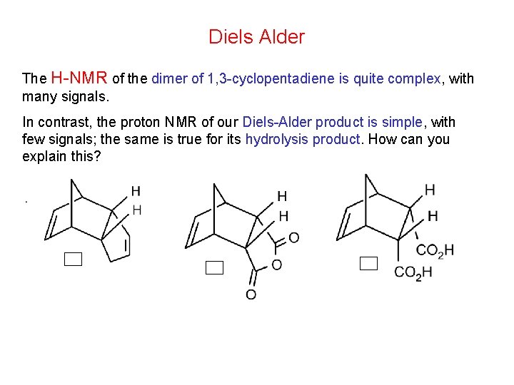 Diels Alder The H-NMR of the dimer of 1, 3 -cyclopentadiene is quite complex,