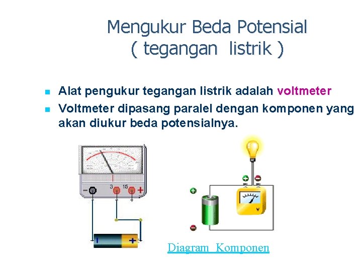 Mengukur Beda Potensial ( tegangan listrik ) n n Alat pengukur tegangan listrik adalah