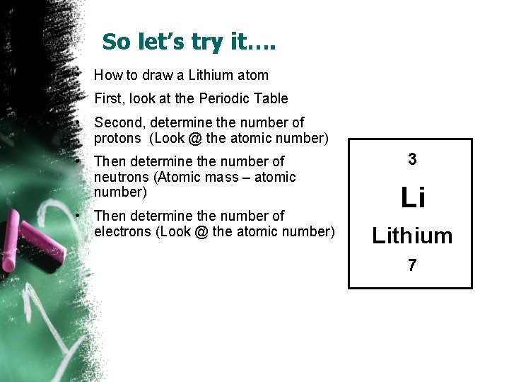 So let’s try it…. • How to draw a Lithium atom • First, look