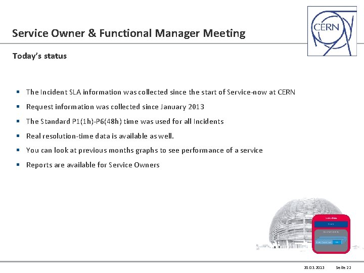 Service Owner & Functional Manager Meeting Today’s status § The Incident SLA information was