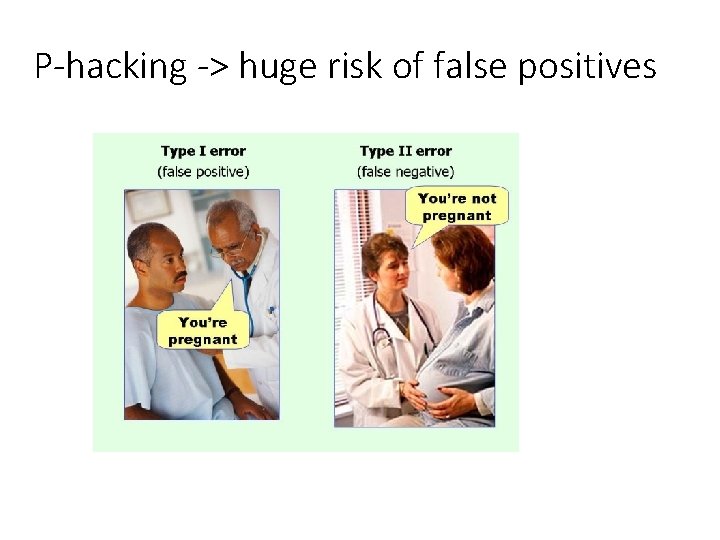 P-hacking -> huge risk of false positives 