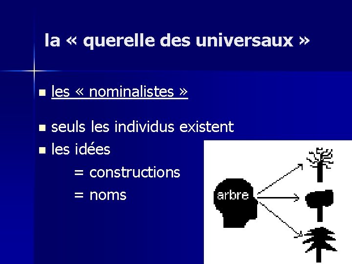 la « querelle des universaux » n les « nominalistes » seuls les individus