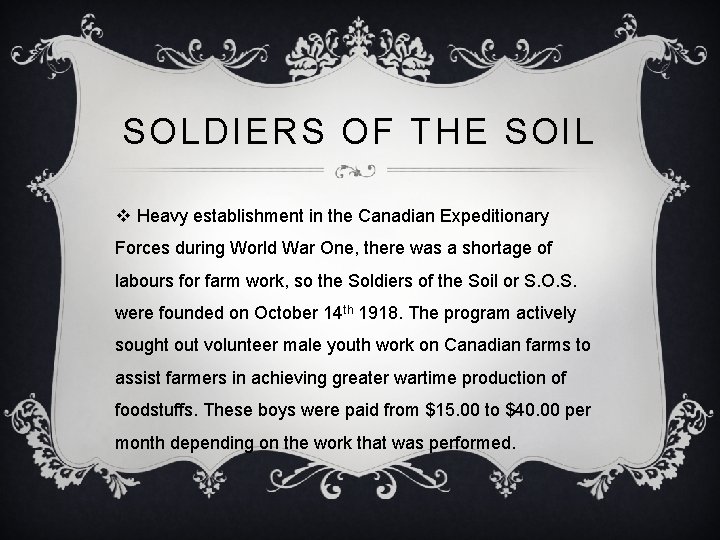 SOLDIERS OF THE SOIL v Heavy establishment in the Canadian Expeditionary Forces during World