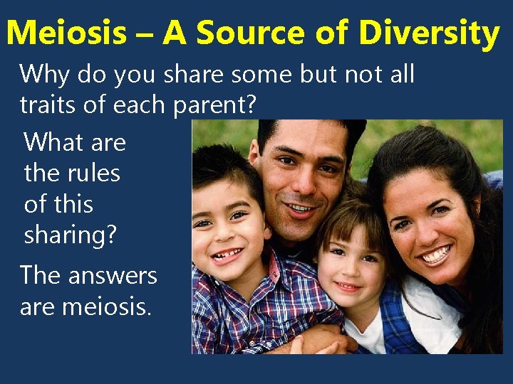Meiosis – A Source of Diversity Why do you share some but not all