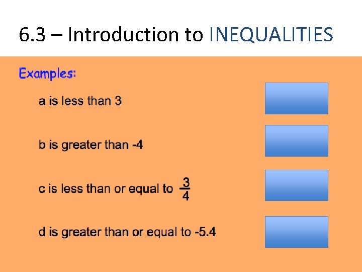6. 3 – Introduction to INEQUALITIES 6. 3 – Introduction to INEQUALITIES