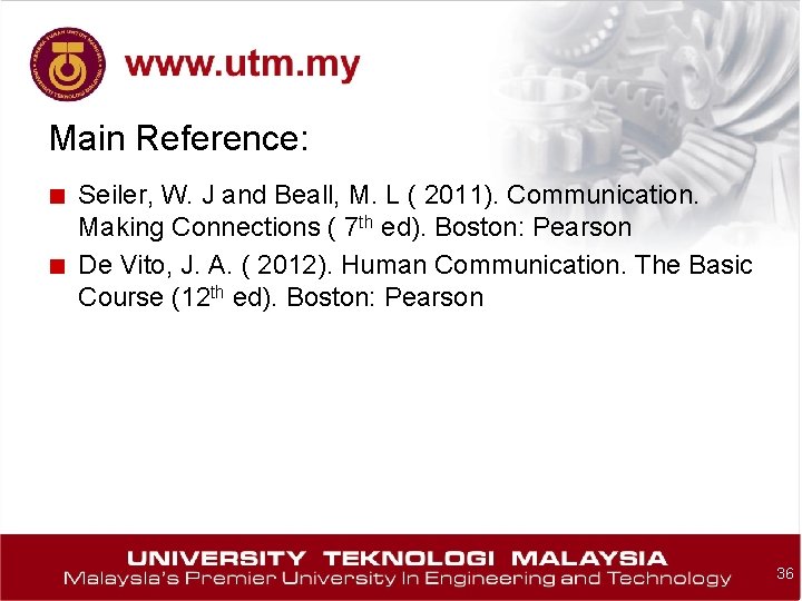 Main Reference: ■ Seiler, W. J and Beall, M. L ( 2011). Communication. ■