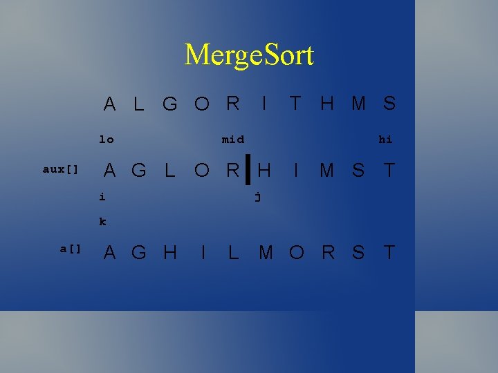 Merge. Sort A L G O R T H M S hi mid lo