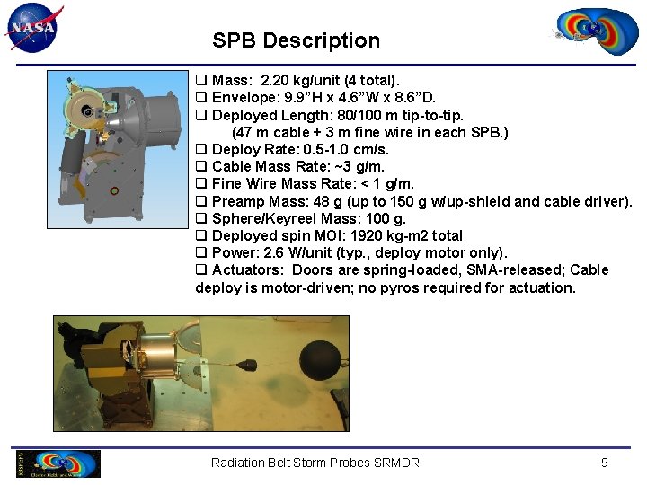 SPB Description q Mass: 2. 20 kg/unit (4 total). q Envelope: 9. 9”H x