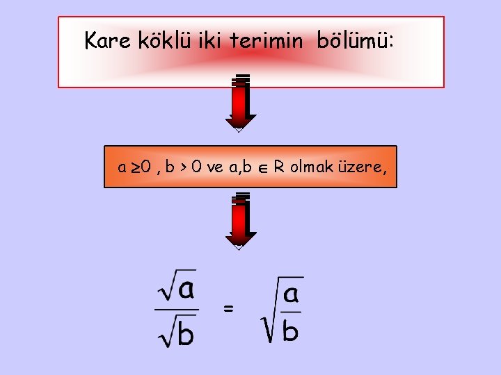 Kare köklü iki terimin bölümü: a 0 , b > 0 ve a, b