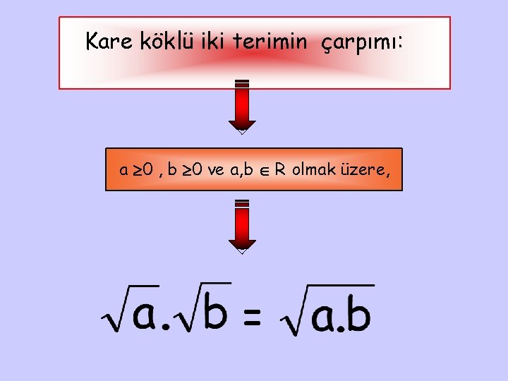 Kare köklü iki terimin çarpımı: a 0 , b 0 ve a, b R