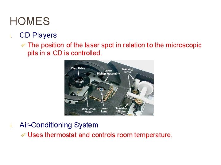 HOMES i. CD Players ii. The position of the laser spot in relation to