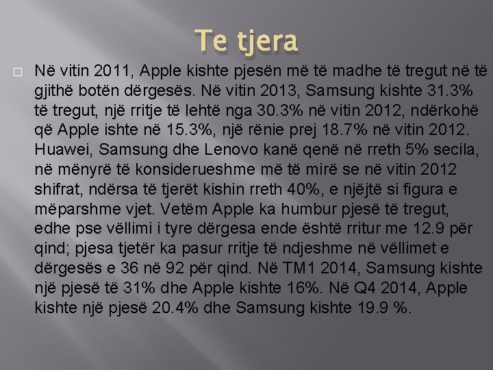 � Te tjera Në vitin 2011, Apple kishte pjesën më të madhe të tregut � Te tjera Në vitin 2011, Apple kishte pjesën më të madhe të tregut