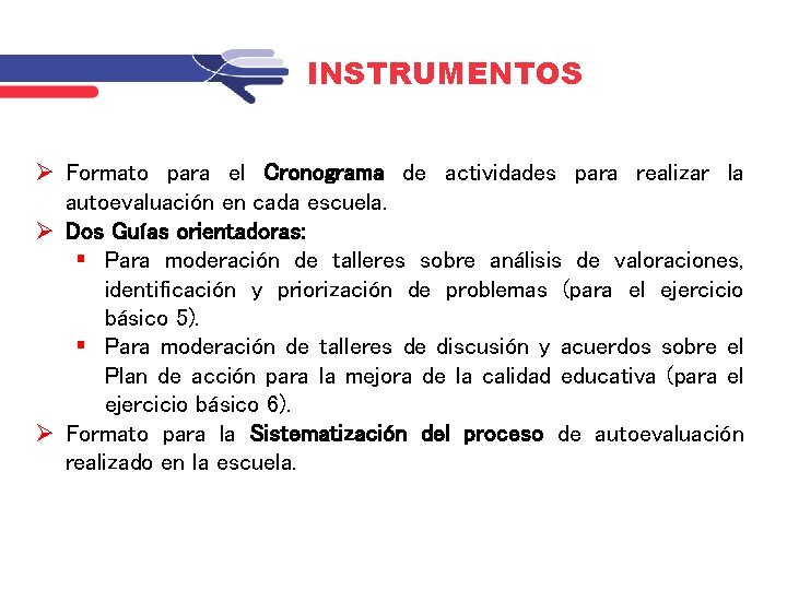 INSTRUMENTOS Formato para el Cronograma de actividades para realizar la autoevaluación en cada escuela.