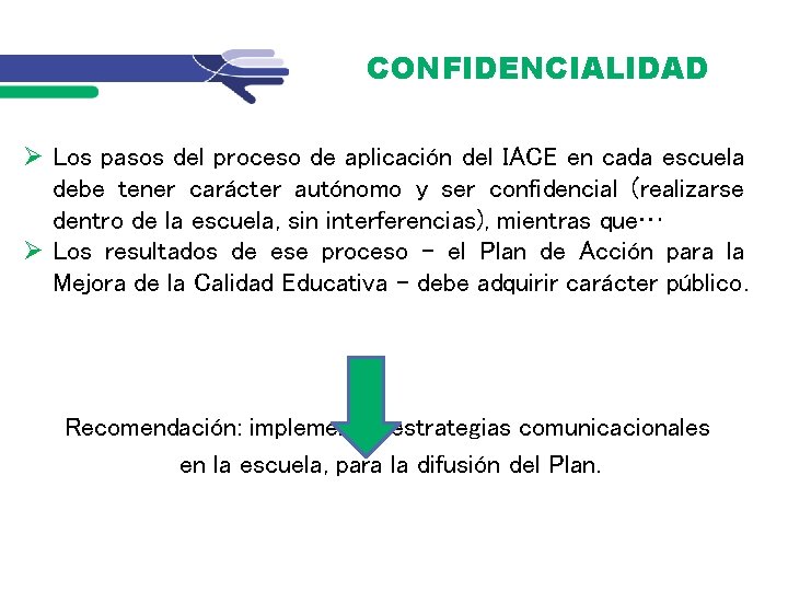 CONFIDENCIALIDAD Los pasos del proceso de aplicación del IACE en cada escuela debe tener