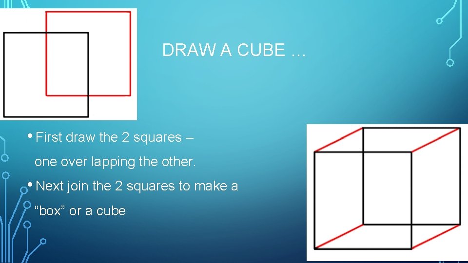 DRAW A CUBE … • First draw the 2 squares – one over lapping