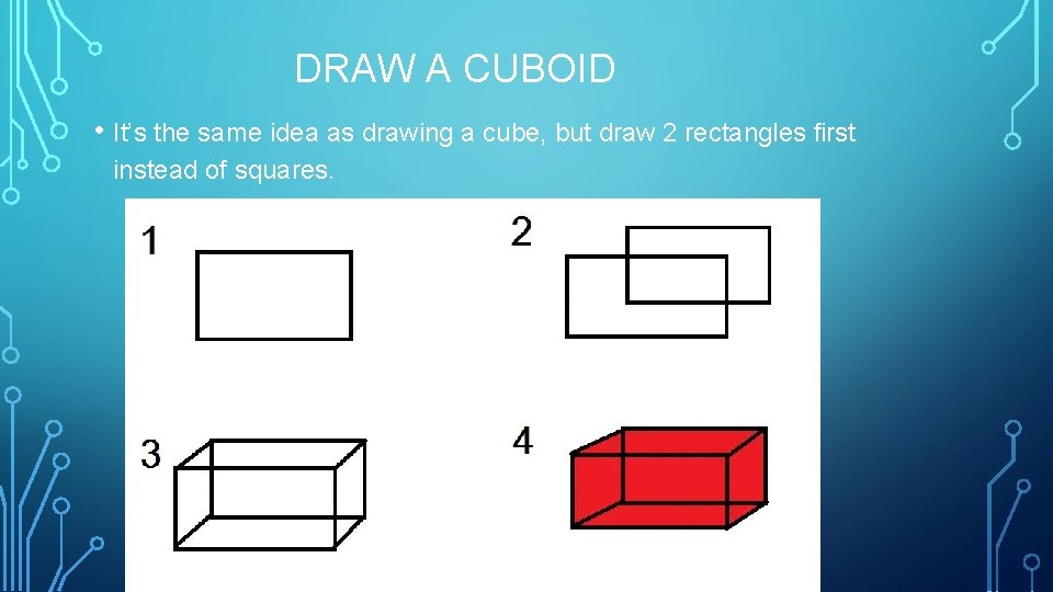 DRAW A CUBOID • It’s the same idea as drawing a cube, but draw