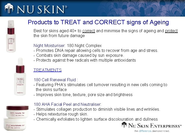 Products to TREAT and CORRECT signs of Ageing Best for skins aged 40+ to