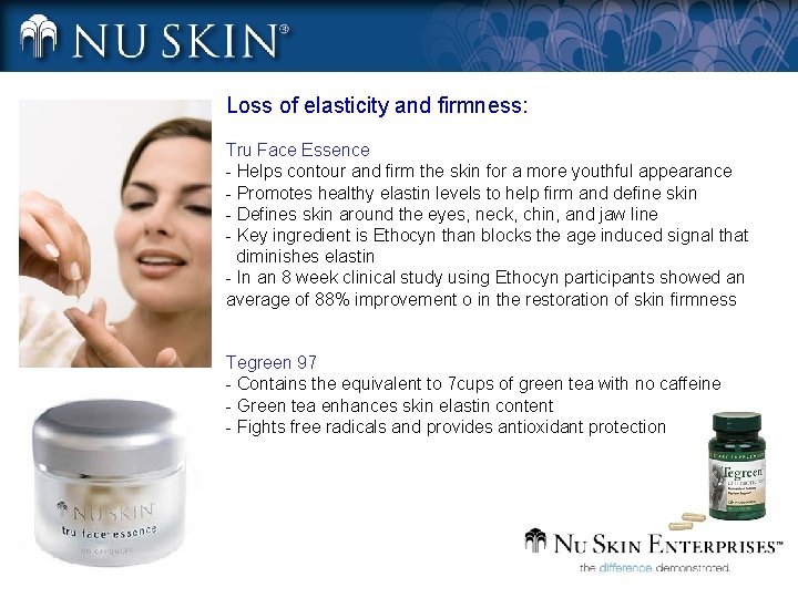 Loss of elasticity and firmness: Tru Face Essence - Helps contour and firm the