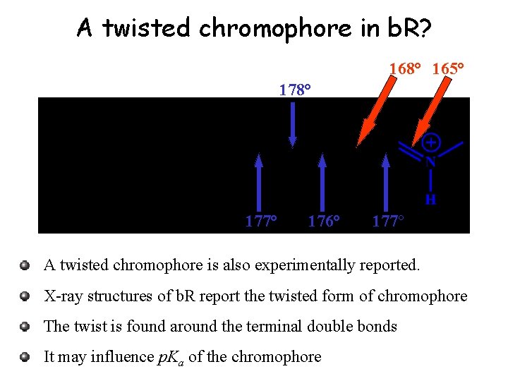 A twisted chromophore in b. R? 168° 165° 178° 177° 176° 177° A twisted A twisted chromophore in b. R? 168° 165° 178° 177° 176° 177° A twisted