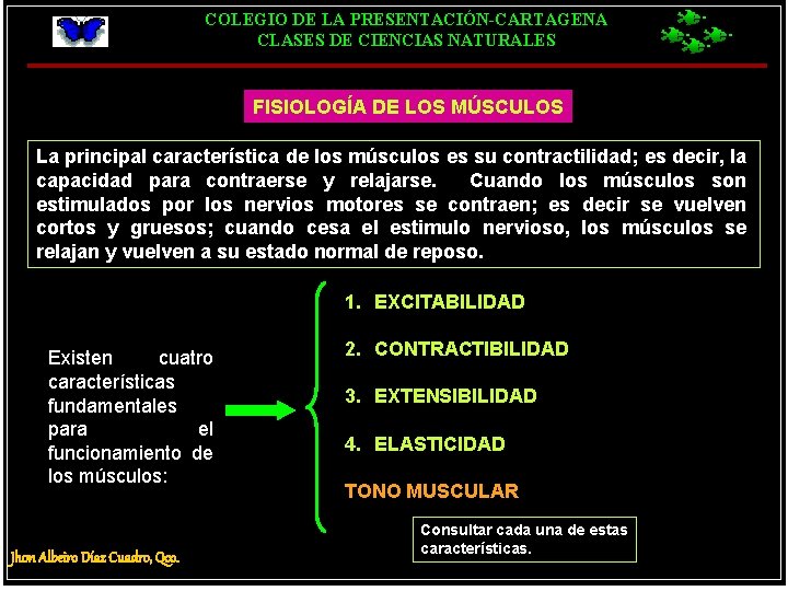 COLEGIO DE LA PRESENTACIÓN-CARTAGENA CLASES DE CIENCIAS NATURALES FISIOLOGÍA DE LOS MÚSCULOS La principal