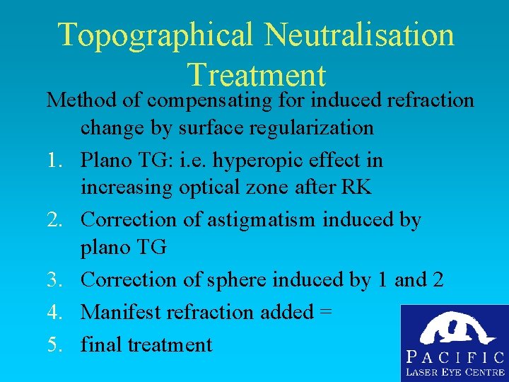 Topographical Neutralisation Treatment Method of compensating for induced refraction change by surface regularization 1.