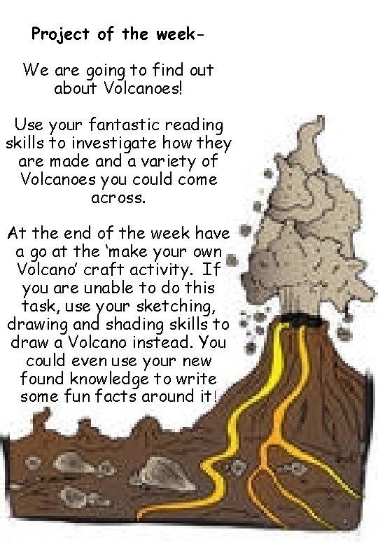 Project of the week. We are going to find out about Volcanoes! Use your