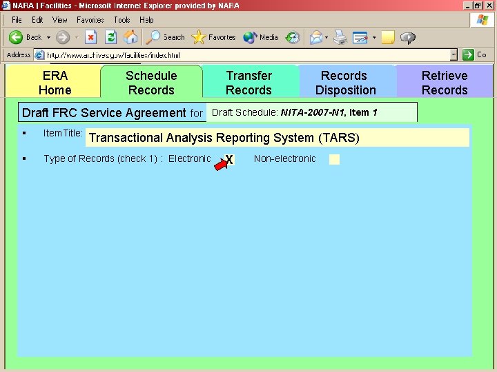 ERA Home Schedule Records Draft FRC Service Agreement for § Item. Title: § Type