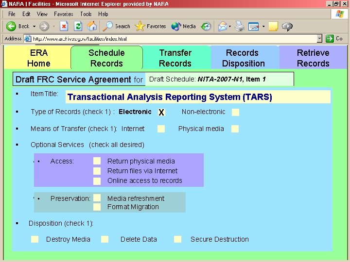 ERA Home Schedule Records Draft FRC Service Agreement for Transfer Records Draft Schedule: NITA-2007