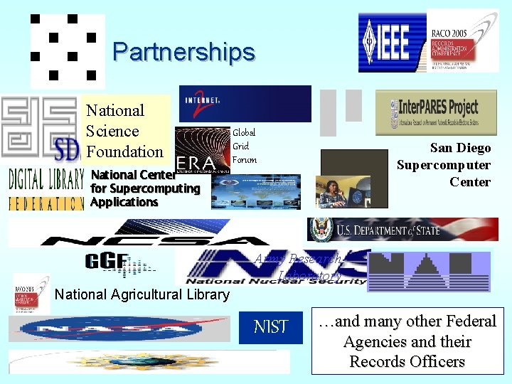 Partnerships National Science Foundation National Center for Supercomputing Applications Global Grid Forum San Diego