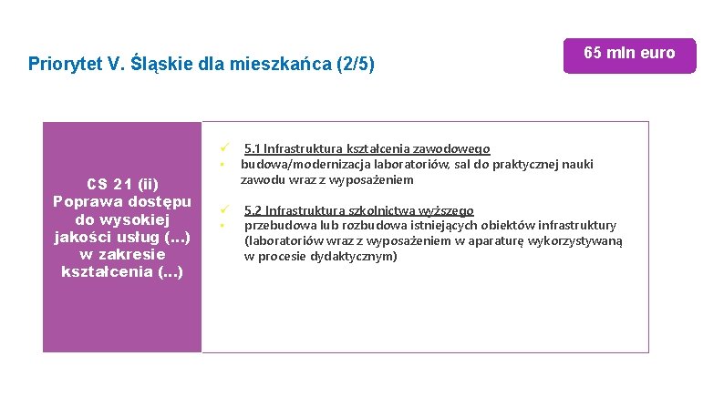 Priorytet V. Śląskie dla mieszkańca (2/5) CS 21 (ii) Poprawa dostępu do wysokiej jakości