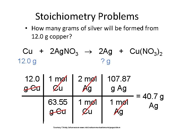 Stoichiometry Problems • How many grams of silver will be formed from 12. 0