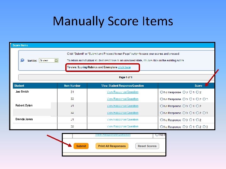 Manually Score Items Joe Smith Robert Dylan Brenda Jones 