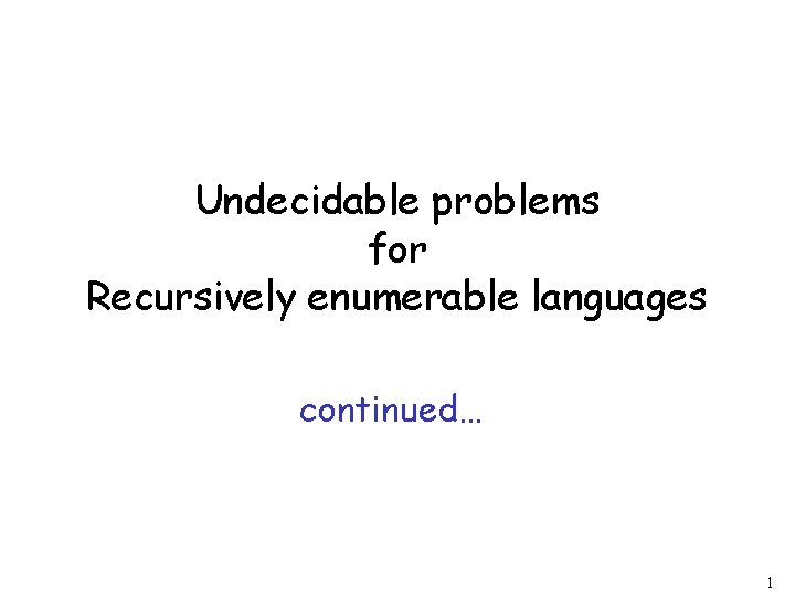 Undecidable problems for Recursively enumerable languages continued… 1 