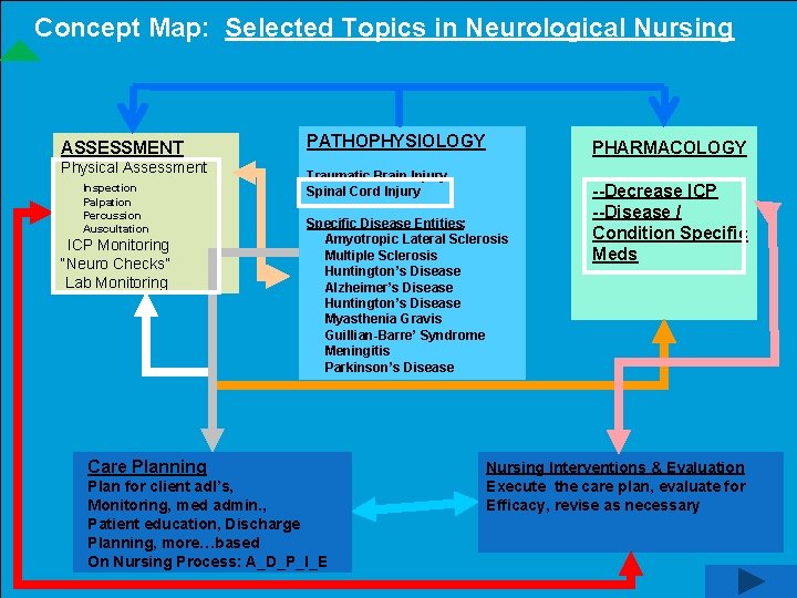 Concept Map: Selected Topics in Neurological Nursing ASSESSMENT Physical Assessment Inspection Palpation Percussion Auscultation