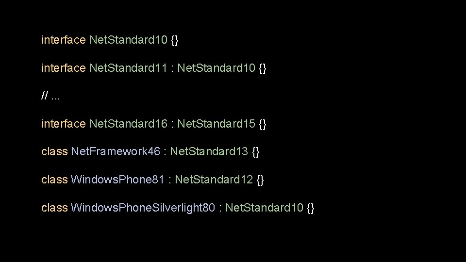 interface Net. Standard 10 {} interface Net. Standard 11 : Net. Standard 10 {}