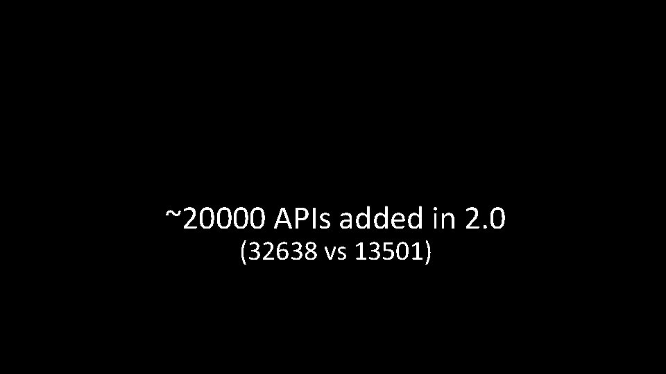 ~20000 APIs added in 2. 0 (32638 vs 13501) 