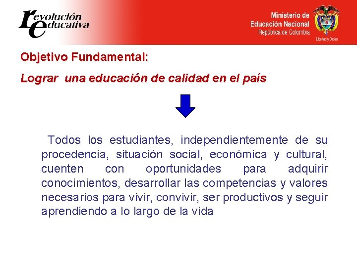 Objetivo Fundamental: Lograr una educación de calidad en el país Todos los estudiantes, independientemente