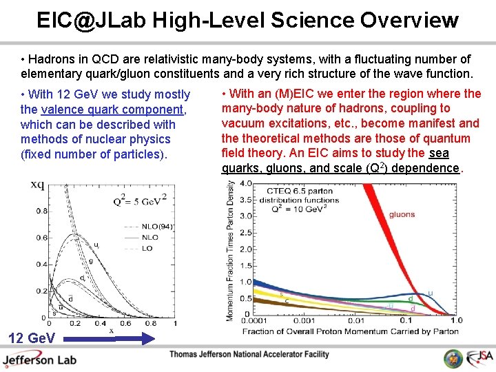 EIC@JLab High-Level Science Overview • Hadrons in QCD are relativistic many-body systems, with a EIC@JLab High-Level Science Overview • Hadrons in QCD are relativistic many-body systems, with a