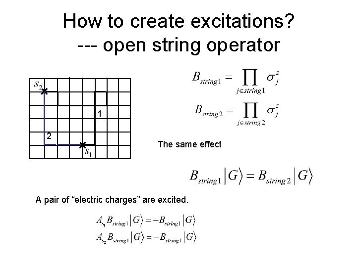 How to create excitations? --- open string operator 1 2 The same effect A How to create excitations? --- open string operator 1 2 The same effect A