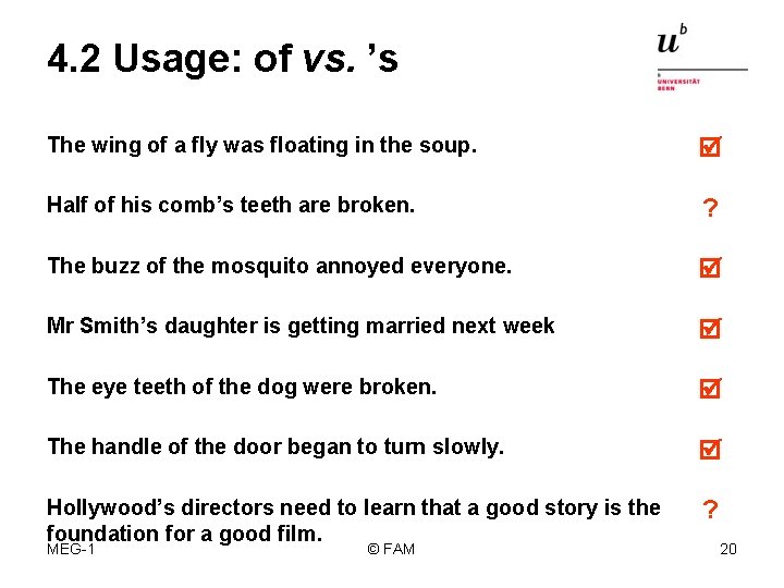4. 2 Usage: of vs. ’s The wing of a fly was floating in